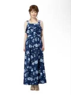 美品✨セシルマクビー 2WAY オールインワンロングワンピース　花柄　ブルー　M