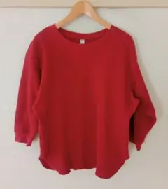 UNIQLO ワッフル生地 レッド 七分袖 Tシャツ