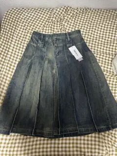 ダークブルー デニム プリーツスカート 新品