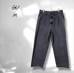 【ジーユー】スーパーバギーデニムスラックス ウエストゴム グレー ブラック M