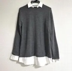 Theory luxeグレー 重ね着風セーター 長袖 ウール100%