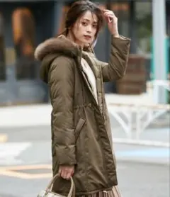 any sis ロング ダウン コート カーキ 4wayリバーシブル