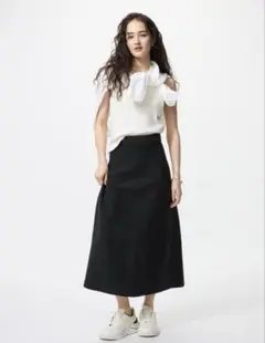 UNIQLO ウォッシャブルミラノリブフレアスカート　ブラックM 新品タグ付きのサムネイル