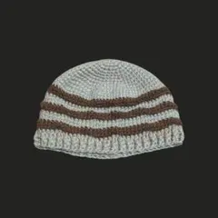 ハンドメイド　ビーニー　ニット帽　ボーダー　かぎ針