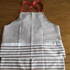 ボーダー 柄 エプロン ベージュ