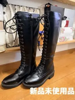 新品未使用品　レザー　編み上げブーツ　ブラック