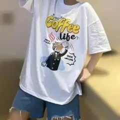 M ホワイト ユニー Tシャツ 半袖 コーヒー 地雷 目立つ 個性 希少