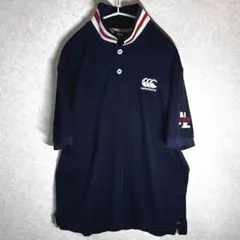 【美品】Canterbury ネイビー ラグビーポロシャツラガーマンシャツ