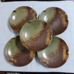 緑 茶 グラデーション 金粉 陶器製皿 5枚セット