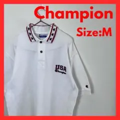 【美品】90‘s古着　チャンピオン　鹿子ポロシャツ　ホワイト　M