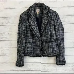 アンクライン ツイードジャケット 黒グレー 0 秋冬 S相当 綺麗 上品コーデ