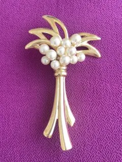 ブローチ　パール付きゴールドブローチ　ツリーブローチ　ビンテージブローチ