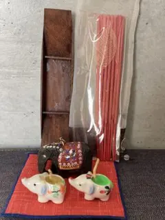 象のキャンドルホルダー、マット、キーホルダー、お香立てセット