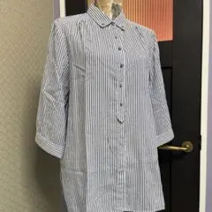 Leilian レリアン ストライプ シャツ 15+ 日本製　ストライプゆったり