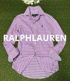極美品 ラルフローレン ギンガムチェック シャツ パープル XS 150 140