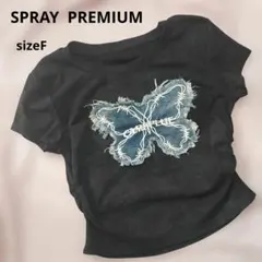 SPRAY PREMIUM 蝶々デニム刺繍 Tシャツ ブラック sizeF