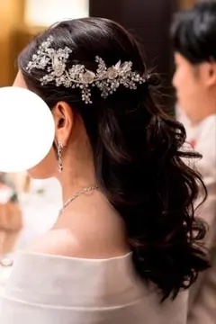 シルバー 花 ビーズ ヘッドドレス