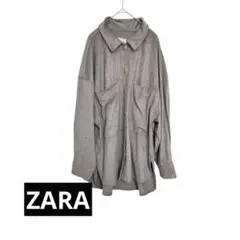 ZARA スエード調 オーバーサイズ シャツジャケット グレージュ Lサイズ相当