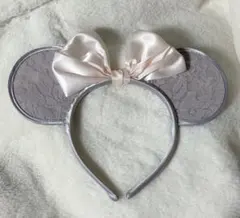 ミッキー耳カチューシャ リボン付き レース 紫