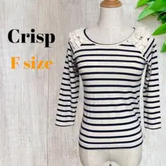 【Crisp】クリスプ（F）長袖シャツ　ボーダー　レディース　ホワイト＆ネイビーのサムネイル