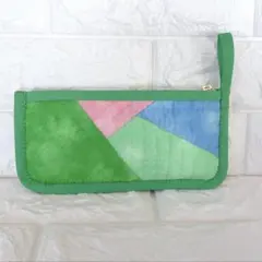 パッチワーク フラットマルチポーチ グリーン系