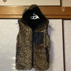 ヒョウ柄 フード付きファーベスト リバーシブル