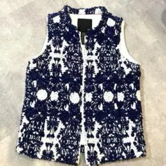 美品✨Sov. ジャガード ジレ 中綿ベスト ダブルジップ コットン ネイビー