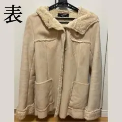 ベージュ フード付きムートンコート