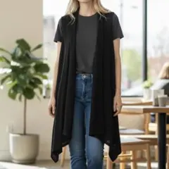 美品 ビアンナ Vianna ロングカーディガン S 黒 ノースリーブ