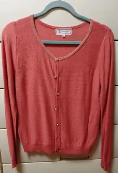コーラルピンク ニットカーディガン