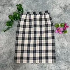 【コージワタナベ】美品 シルク混 ツイードチェック柄 タイトスカート 白紺赤 9のサムネイル