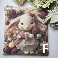 パネルポーチ　うさぎ苺　毛糸模様F