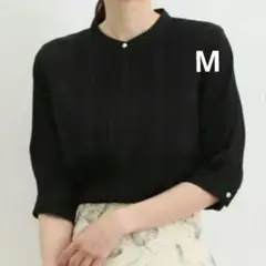 ６分袖ピンタックブラウス　黒　ブラック　Mサイズ　ハニーズ　グラシア