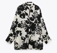ZARA フラワープリント サテン長袖シャツ/ Mサイズ