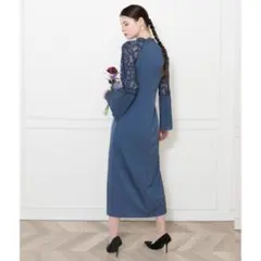 【lega】レース切替スリットAラインロングドレス　M