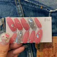 ネイルチップ　現品　ワンホン　ちゅるん　　フレンチガーリー　ストーン埋め尽くし