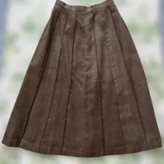 GRACIOUSプリーツ風デザイン　ツイード調　ブラウン　ロングスカート　Ｍ〜Ｌ