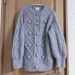 merryjenny ぽこぽこお花ニットカーディガン ブルー