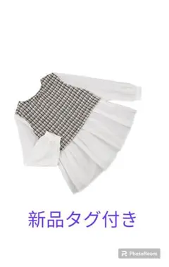 春　大人気GRL グレイル ツイード 切替 ブラウス シャツ sizeM/白ｘ黒