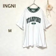 イング　Tシャツ 半袖　ホワイト　グリーン　ロゴ　ボーダー　カジュアル　綿混紡