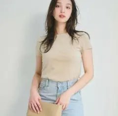BASEMENT　ベロアTシャツ　ベージュのサムネイル