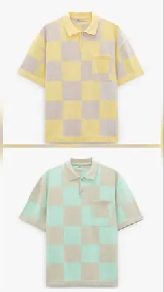ZARA チェッカーフラッグ柄 ニットポロシャツのサムネイル