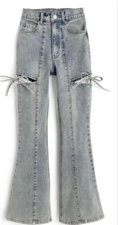 GRL サイドカットアウトリボンフレアデニムパンツsize:s