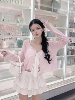 未使用 GRL シアーリブカーディガン ru1192 ピンク 長袖 ショート丈