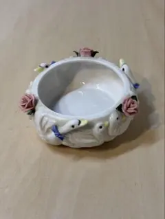 アヒルとバラの陶器花器