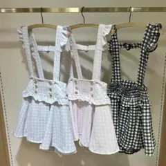 リズリサ ギンガムツイードサスペンダー付きスカパン ピンク - メルカリ