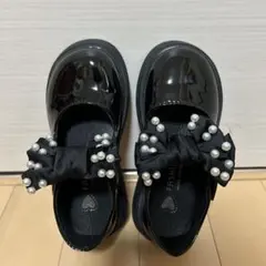 黒 パール付きリボン フォーマルシューズ