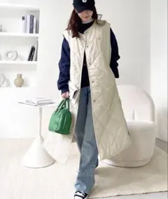 新品 ♡ Java 中綿 キルティング ロング ベスト アイボリー ゆったり M