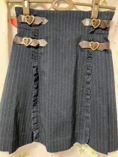 台形ミニスカート ストライプ柄 サイドベルト