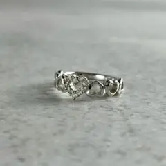 ４℃ ヨンドシー リング k10 刻印 シルバー ハート ラインストーン